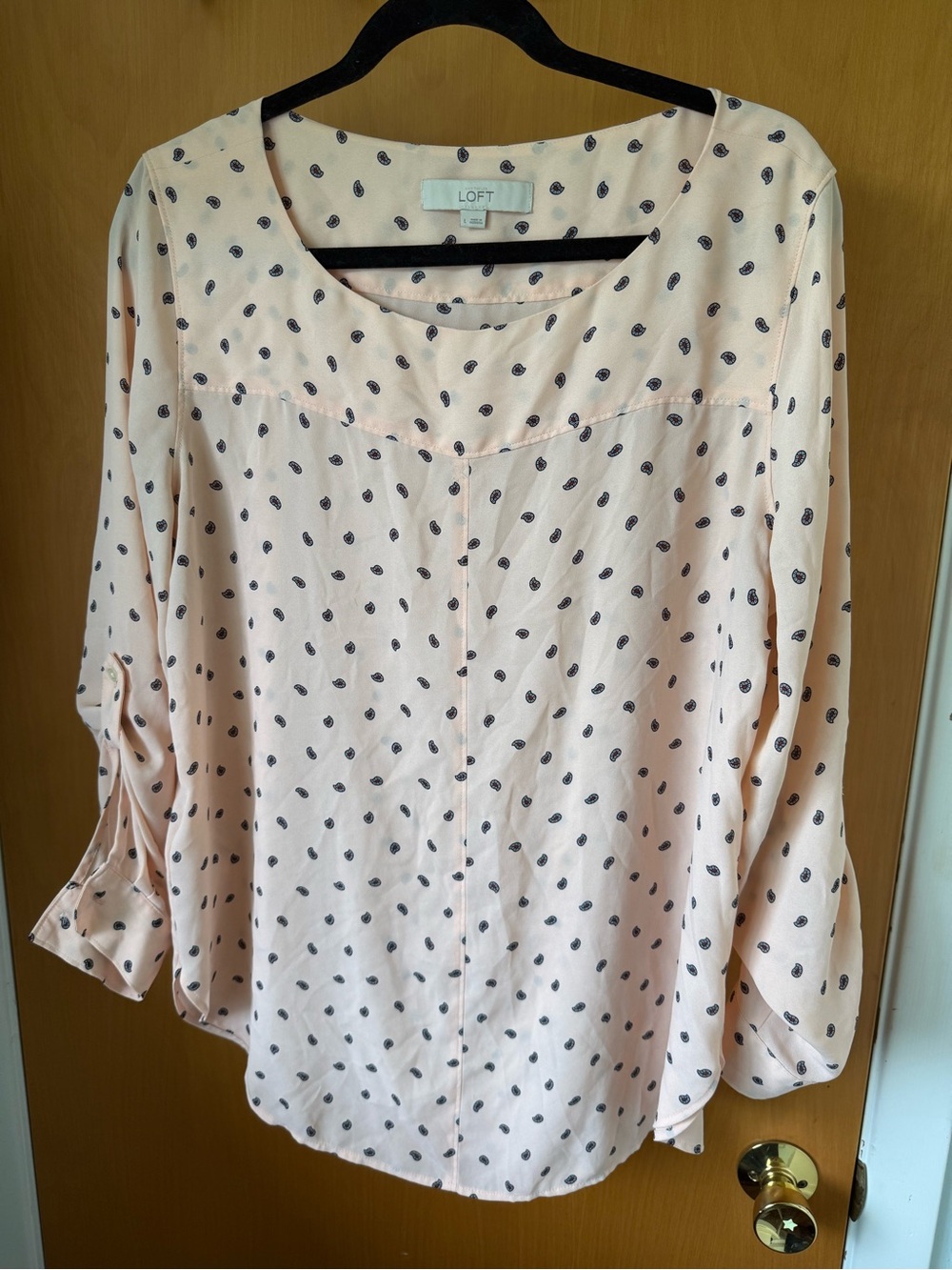 LOFT Pale Pink Blouse with Black Dot Print